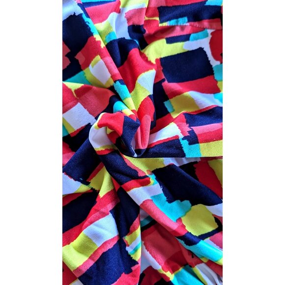 Cato Woman Dress Red Black Yellow Faux Wrap Knee Length Ruched Knit Stretch 16W - Picture 7 of 11